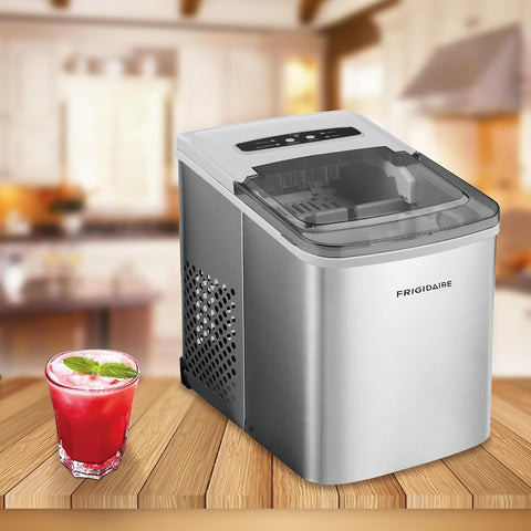 Frigidaire Portable Countertop Ice Maker, Stainless Steel, 26 lbs per Day, Self-Cleaning, Digital LED Control, 2.1 Qt Tank