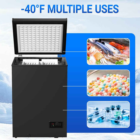 ADT -40°F Low Temp Chest Freezer, 3.5 Cu Ft Deep Freezer with 2 Removable Baskets, Ideal for Beaded Ice Cream, Seafood, Meat & Long-Term & Frozen Storage (CBlack, 3.5 Cubic Feet)