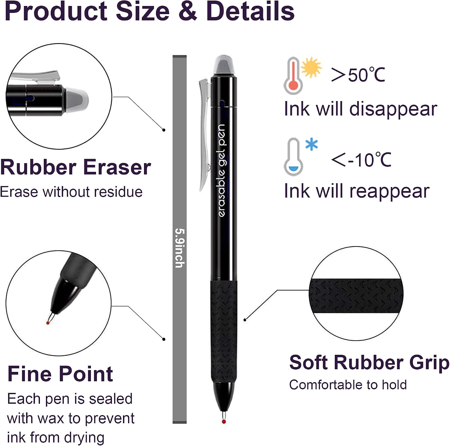 Lineon Erasable Gel Pens, 15 Pack Retractable Erasable Pens Clicker, Fine Point, Make Mistakes Disappear, 8 Black 7 Blue Inks for School & Office