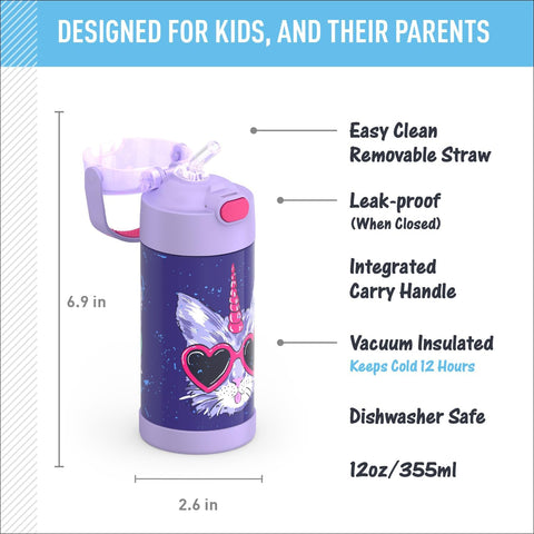 THERMOS FUNTAINER Water Bottle with Straw, 12oz, Cool Caticorns