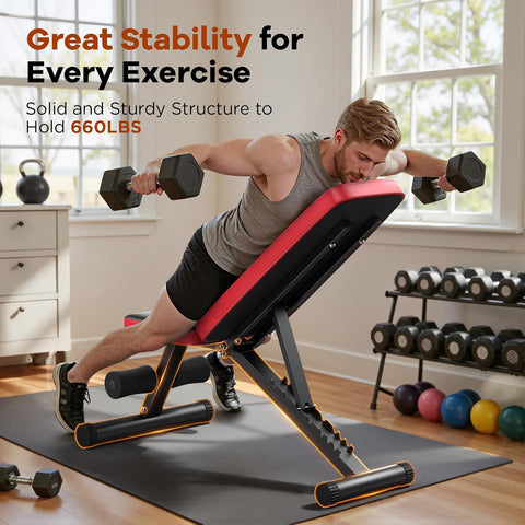 NICEPEOPLE Adjustable Weight Bench for Home Gym, 660LBS Capacity Workout Bench with 8 Backrests for Chest Shoulders Arms, Compact and Foldable Strength Bench for Small Space Apartment Room