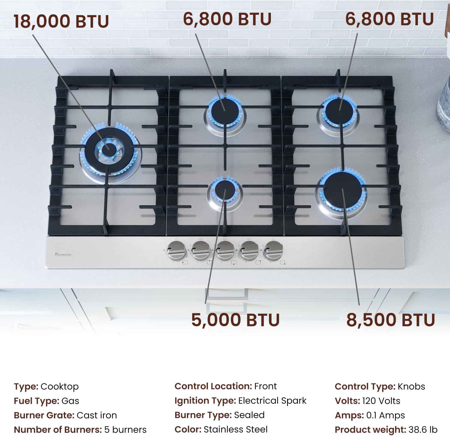 Rangaire RCG301S 30" Gas Cooktop - Stainless Steel, Sealed Burners, Cast Iron Grates, Die Cast Metal Burner Controls