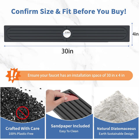 Stone Faucet Mat for Kitchen Sink, Water Absorbing Sink Water Splash Guard, Fast-Drying Kitchen Sink Faucet Mat, Durable Protector and Stone Drying Mat for Kitchen Counter & Bathroom Sink