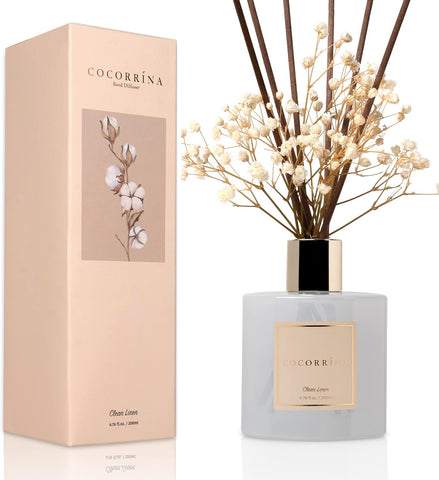 Cocorrína Reed Diffuser Set, Clean Linen 6.7 fl oz Scented Diffuser with Sticks Home Fragrance Reed Diffuser for Bathroom Shelf Décor