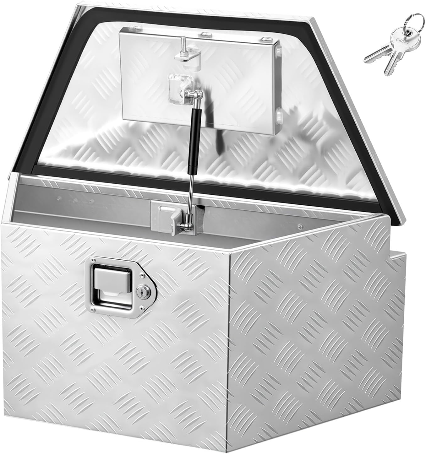 VEVOR Trailer Tongue Box, Heavy Duty Trailer Tongue Tool Box Storage Organizer with Lock & Keys, Utility Tool Chest for Pickup Truck Bed, RV, SUV, Off-Road Vehicle, Aluminum, 26" x 13" x 12", Silver