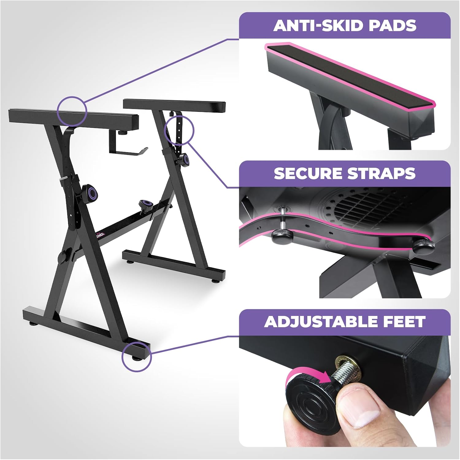 Liquid Stands Piano Keyboard Stand and Bench Set - Portable Heavy Duty Digital Piano Stand for 54-88 Key Electric Pianos & Adjustable Chair, Stool, Seat - Sturdy Keyboard Music Accessories