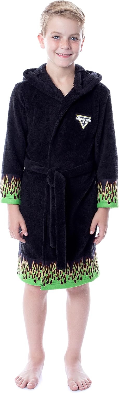 INTIMO Monster Jam Robe Toy Trucks Boys' Grave Digger Fleece Plush Hooded Bathrobe