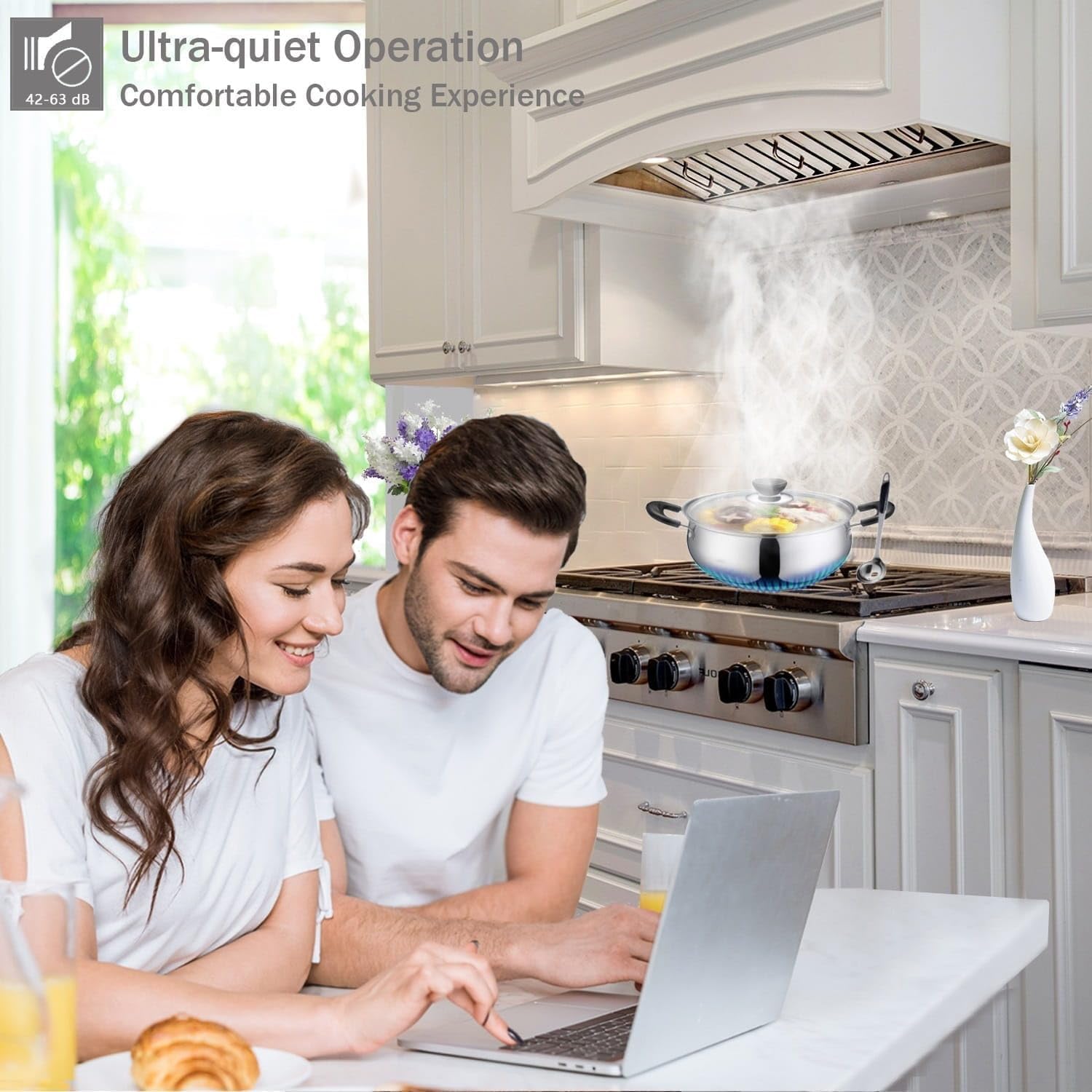 MCBON Range Hood Insert 42 Inch, 900 CFM Insert Range Hood, Touch Control Range Hood Insert, Remote & Gesture Sensing Vent Hood Insert, 4-Speed Hood Range Insert, Stainless Steel Range Hood, AE88-42