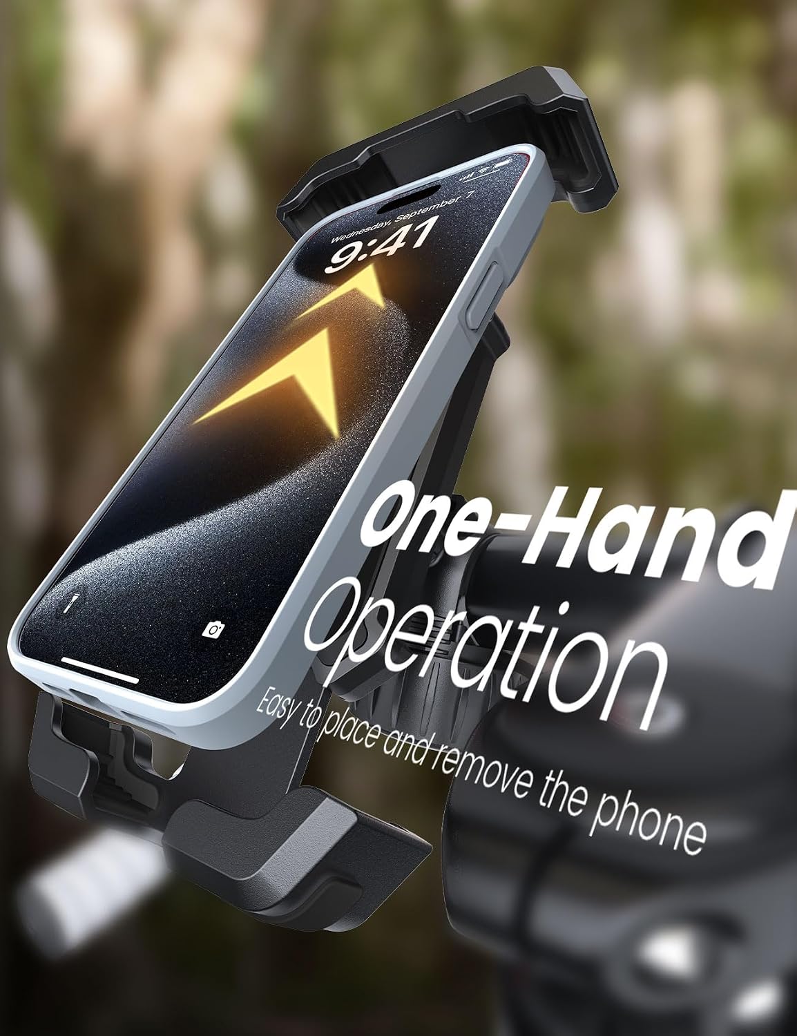 Pnitri 2026 New Upgraded Bike Phone Holder Handlebar - 1S Quick Install, Motorcycle Phone Mount, Bicycle Phone Holder fit Large Phone Case for iPhone Samsung (Black-with Shock Absorption)