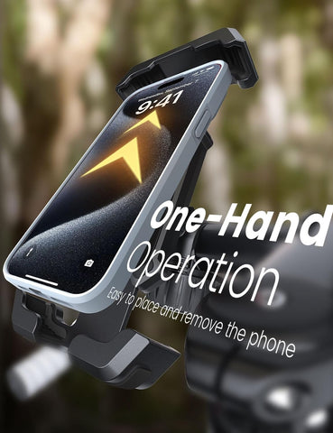 Pnitri 2026 New Upgraded Bike Phone Holder Handlebar - 1S Quick Install, Motorcycle Phone Mount, Bicycle Phone Holder fit Large Phone Case for iPhone Samsung (Black-with Shock Absorption)