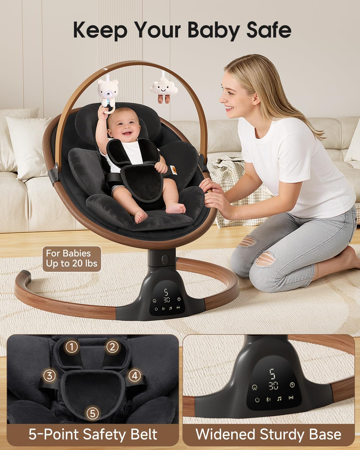Baby Swings for Infants, Electric Infant Swing with 5 Speed Modes, Black