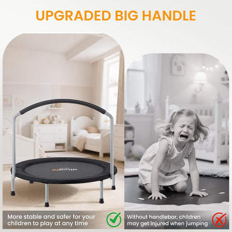 Ativafit 36inch Elastic Band Big Handle Toddler Trampoline for Kids Ages 2-6 Indoor Outdoor Mini Trampoline with Safety Padded Cover Fun for Kids