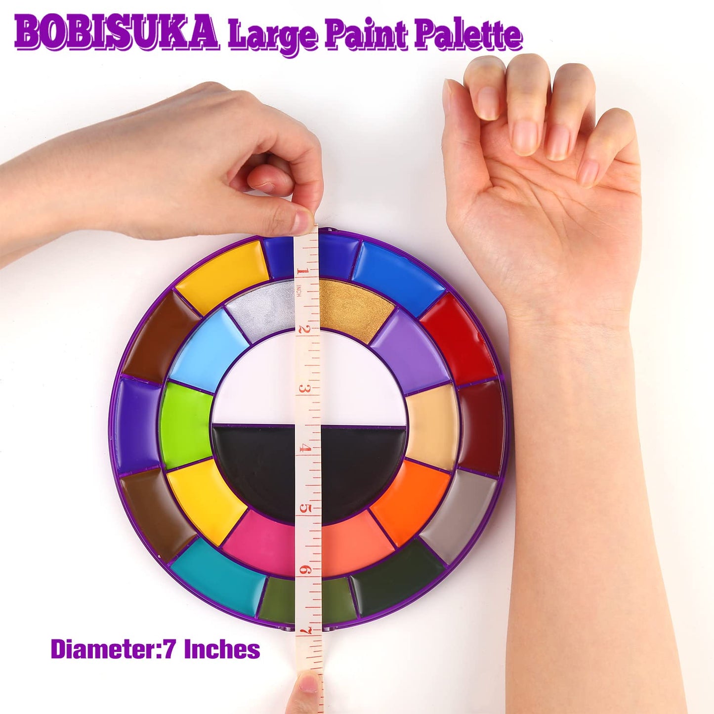 BOBISUKA Face Body Paint Palette Set, 24 Colors SFX Painting Makeup Kit + 10pcs Purple Artist Brushes, Large Black & White Pan, Neon Camo Oil Paint Set for Cosplay Halloween