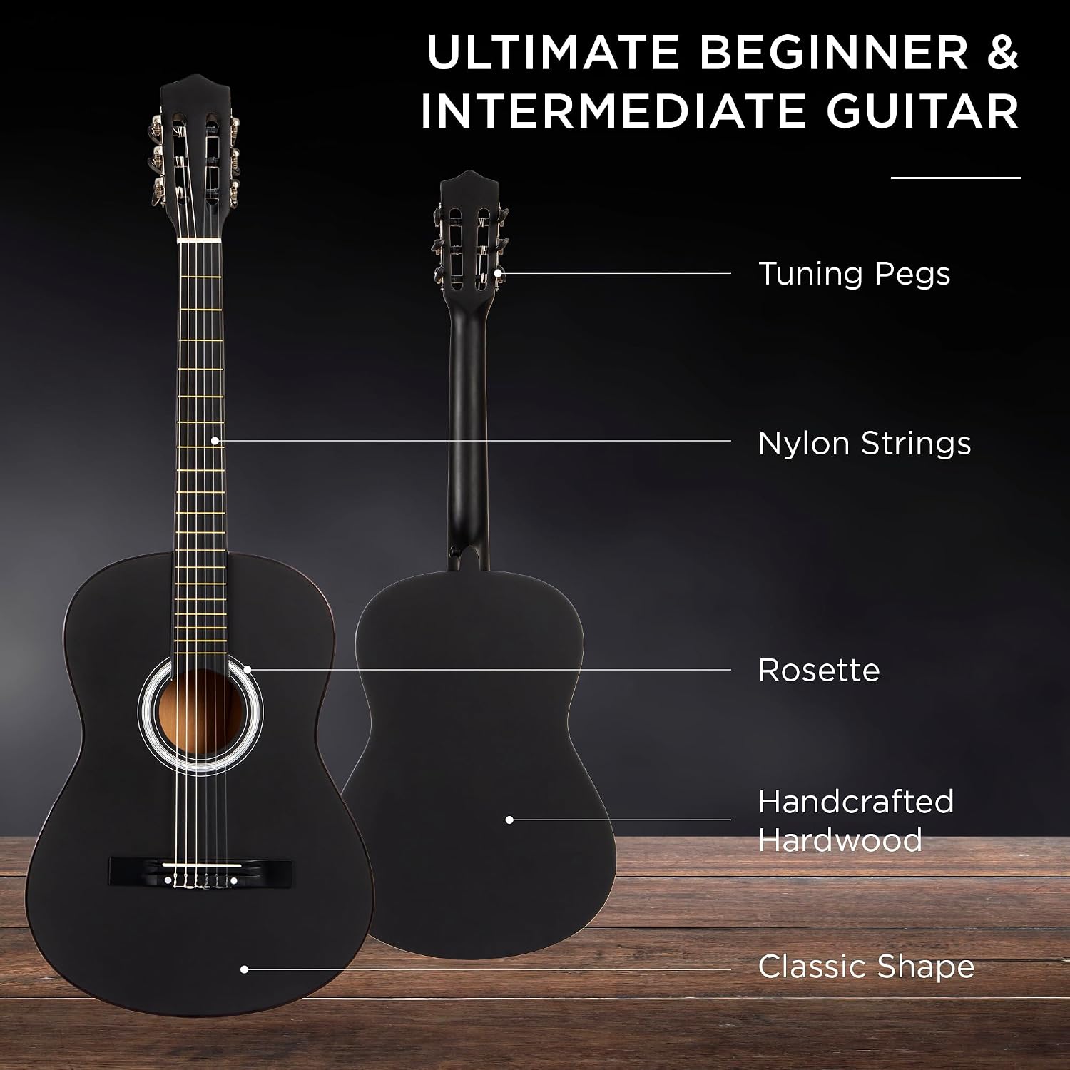 Best Choice Products 38in Beginner All Wood Acoustic Guitar Starter Kit w/Gig Bag, 6 Picks, Nylon Strings, Strap w/Pick Holder - Matte Black