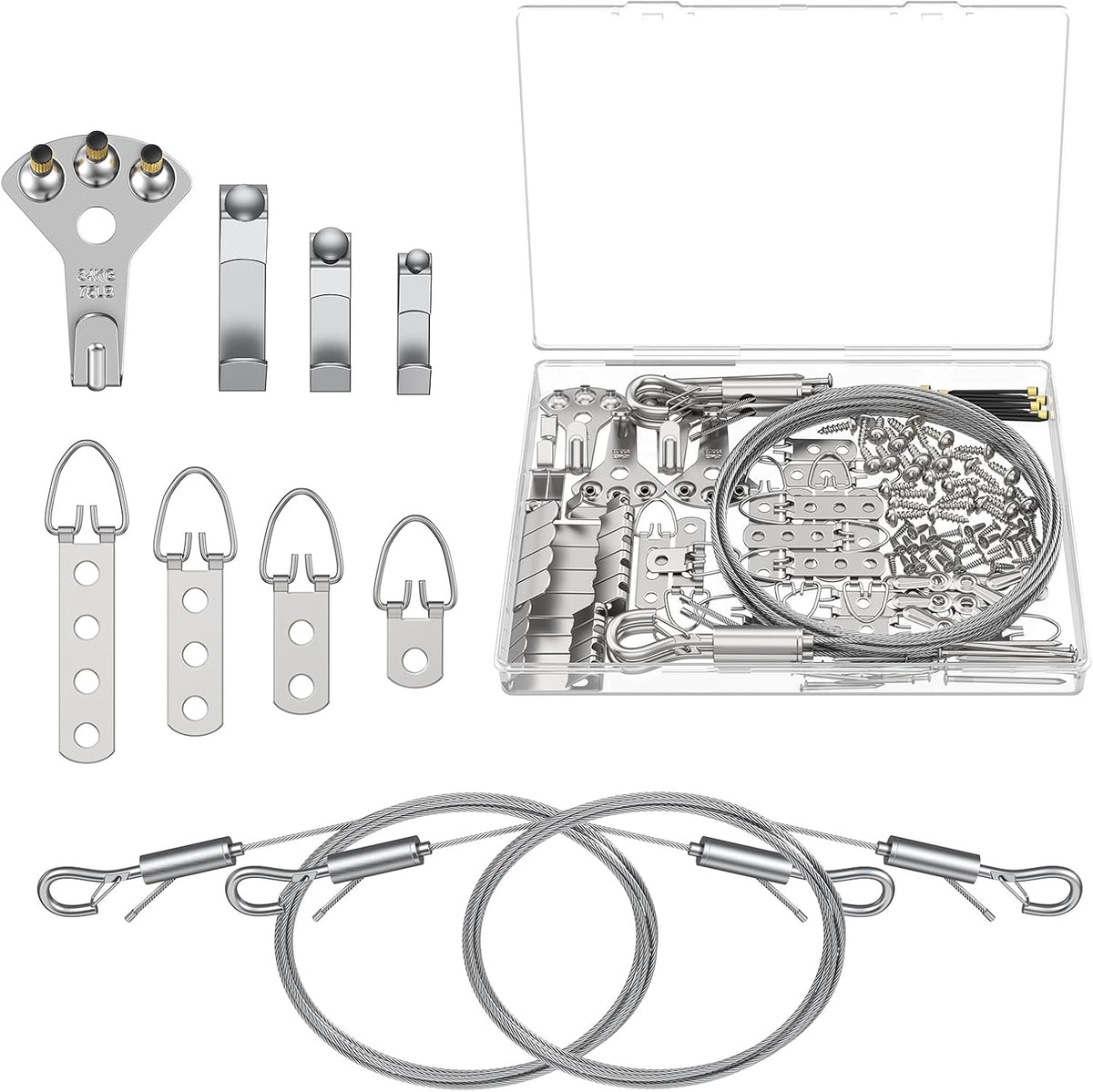 Uniclife 150 Pcs Picture Hanging Kit, 6.6 ft x 1/16" Picture Hanging Wire, Picture Wire Hanging Kit with D Rings, Hooks, Nails & Screws, Picture Hangers for Photo Frame, Mirror, Curtain & Art