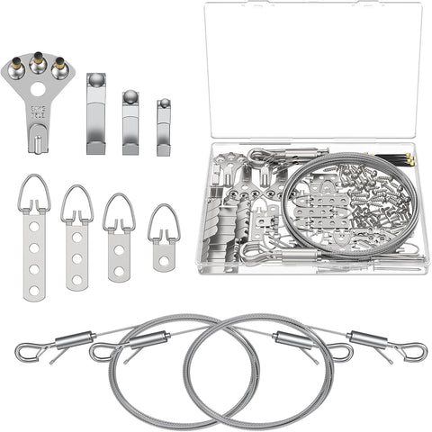 Uniclife 150 Pcs Picture Hanging Kit, 6.6 ft x 1/16" Picture Hanging Wire, Picture Wire Hanging Kit with D Rings, Hooks, Nails & Screws, Picture Hangers for Photo Frame, Mirror, Curtain & Art