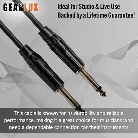 Gearlux Instrument Cable/Guitar Cable, 1/4 Inch, Straight to Straight, Black, 6 Feet - Single Pack
