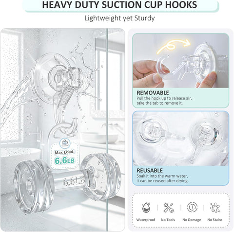 VIS'V Shower Suction Cup Hooks, Removable and Reusable, Clear, Small, 2 Pcs