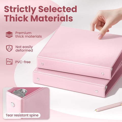 SUNEE 3 Ring Binder 1 Inch Pink 1 Pack, Holds 175 Sheets of Letter Paper, Clear View 1" Three Ring PVC-Free (Fit 8.5x11 Inches) for School or Office Supplies