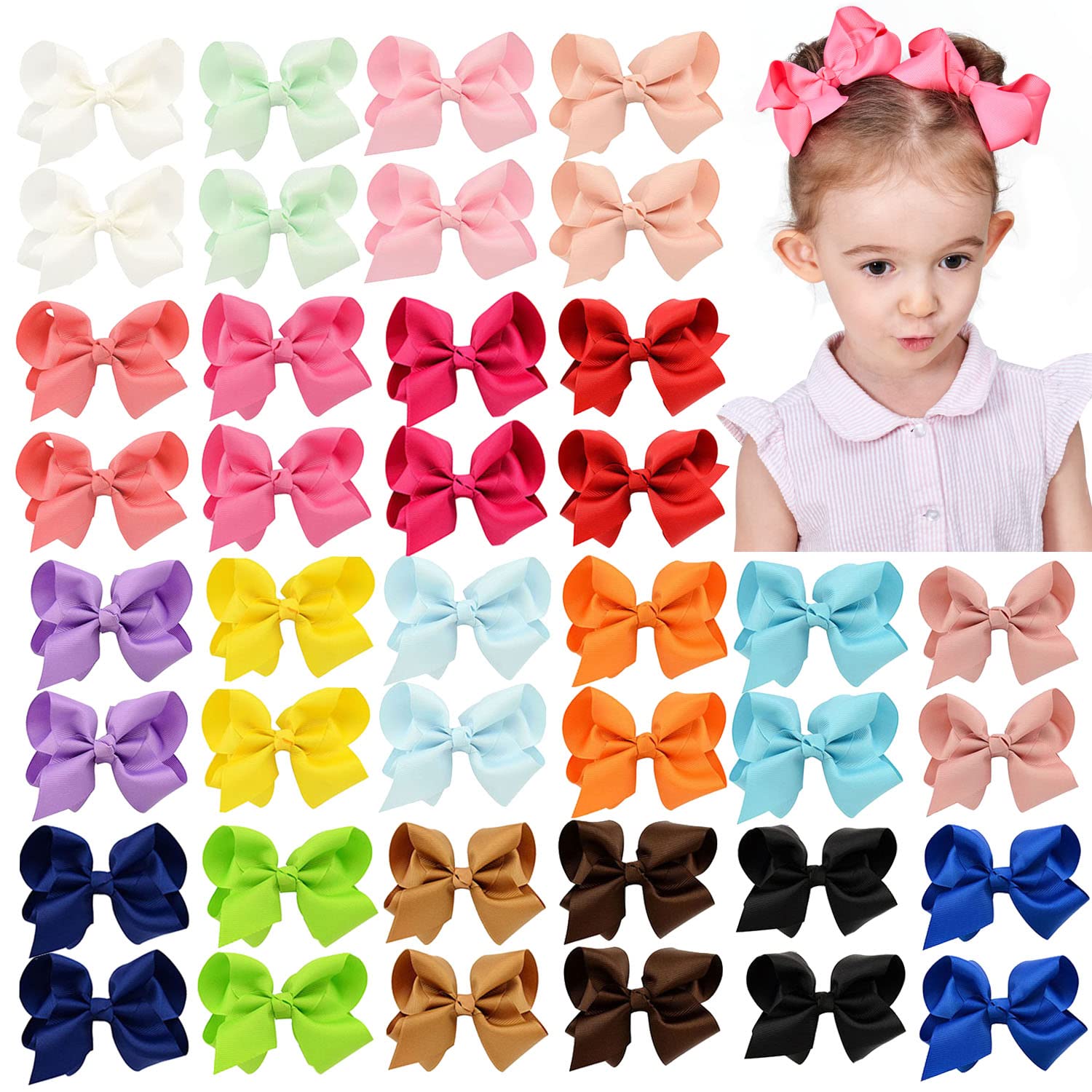 YHXX YLEN 40PCS 4.5 Inch Hair Bows for Girls, Grosgrain Ribbon Toddler Bows