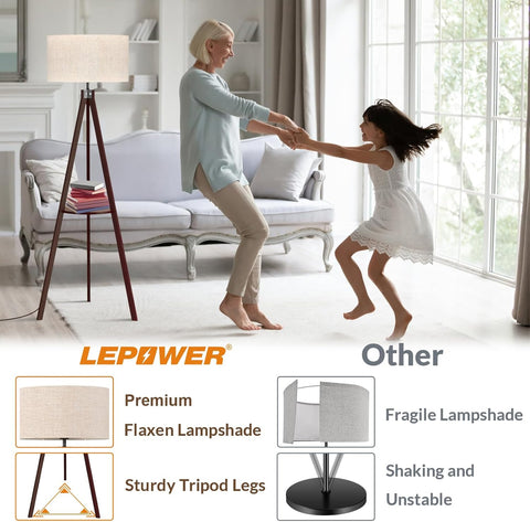 LEPOWER Shelf Floor Lamp Tripod Mid Century Modern Lamps for Living Room