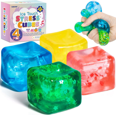 VISCOO 4 Pack Fidget Toy Stress Cube, Slow Rise Stress Balls Cube Squishy