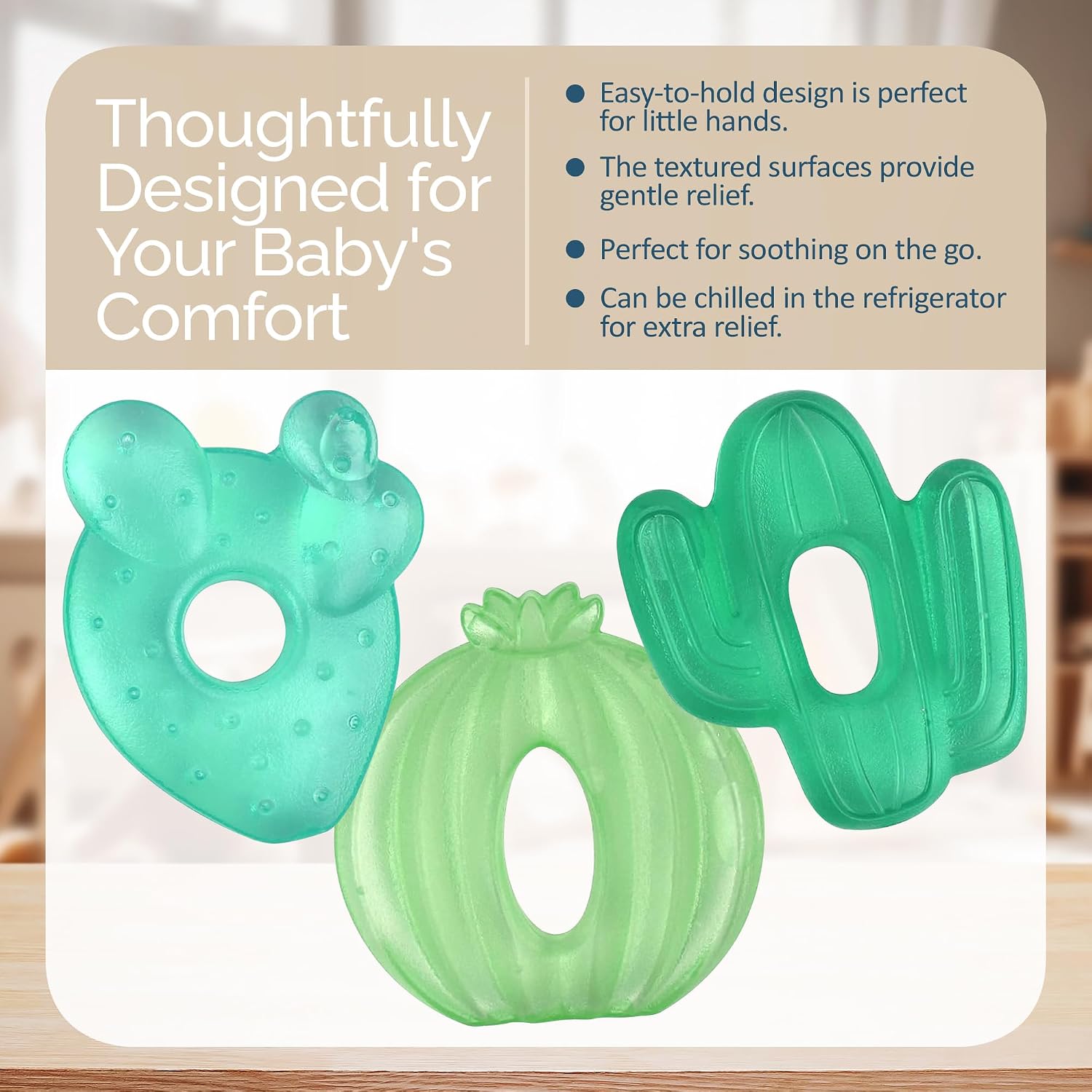 Itzy Ritzy Water-Filled Teethers for Teething Relief, Set of 3 Green Cactus