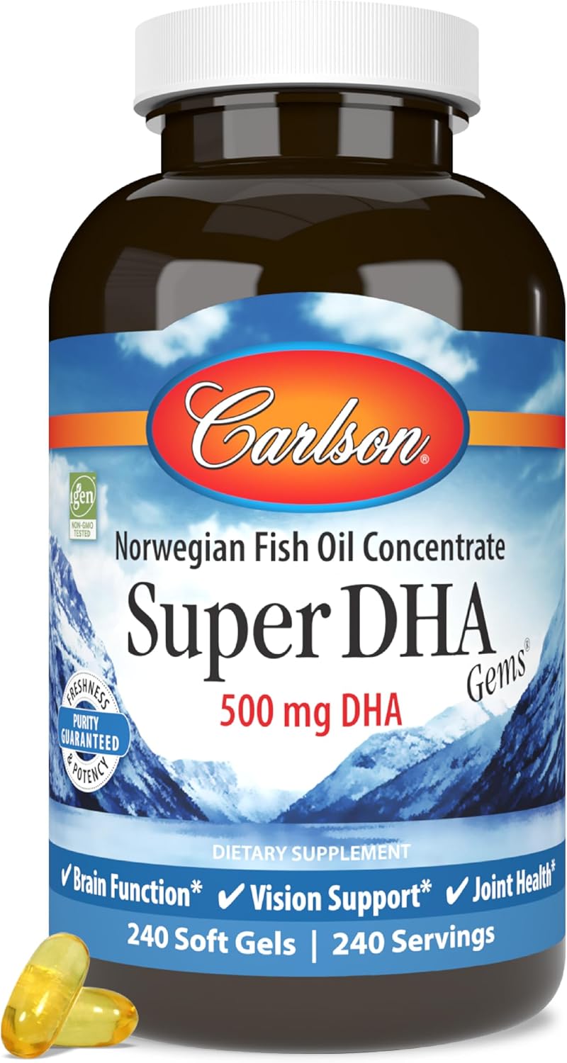 Carlson Super DHA Gems, 500 mg, DHA Supplements, 240 Softgels