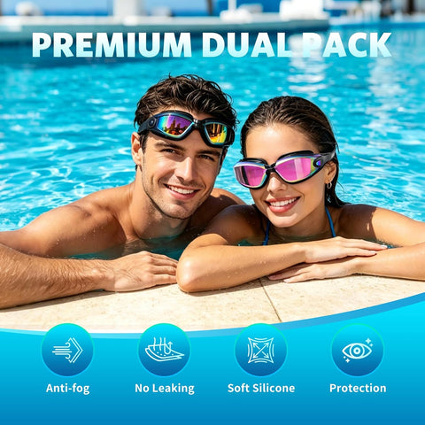 Aegend Swim Goggles 2 Pack for Adult Men Women No Leak with Storage Case