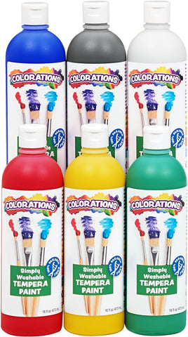 Colorations Washable Tempera Paint Set, 6 Colors, 16 oz Each, Non-Toxic