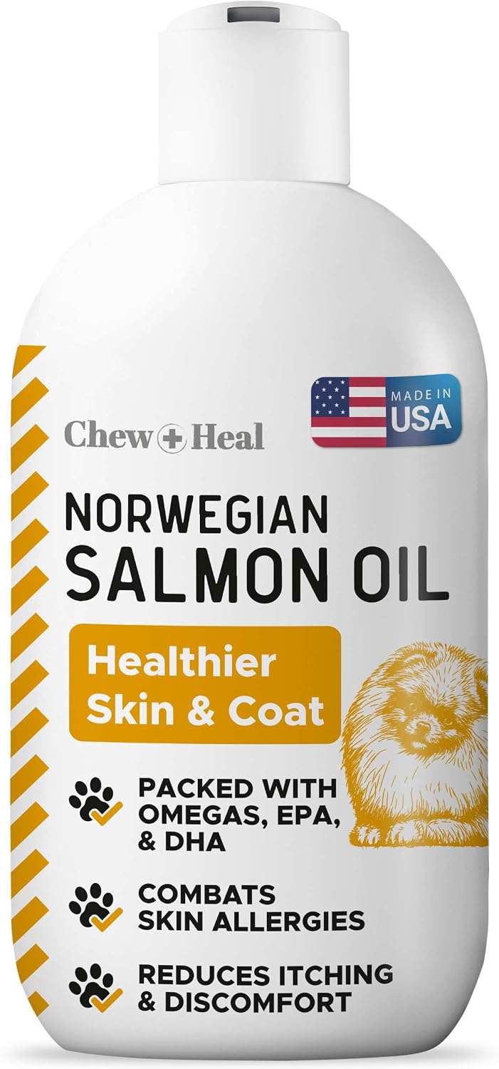 Salmon Oil for Dogs - Premium Fish Oil for Skin and Coat Health - Omega 3 Supplement - Supports Itchy Skin - 8 oz Liquid - Norwegian Dog Salmon Oil - Essential Dog Supplement
