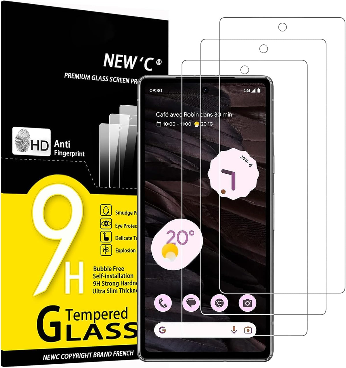 NEW'C 3 Pack Designed for Google Pixel 7a Screen Protector Tempered Glass, Bubble Free, Ultra Resistant