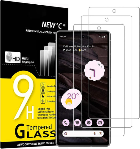 NEW'C 3 Pack Designed for Google Pixel 7a Screen Protector Tempered Glass, Bubble Free, Ultra Resistant