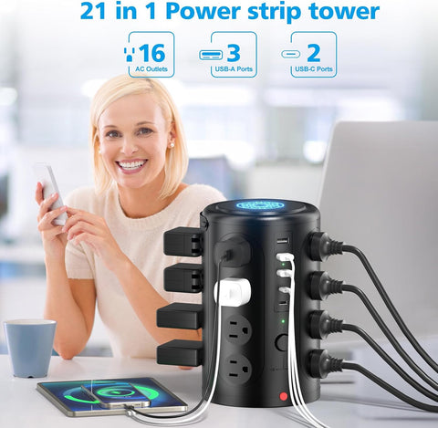 6FT Power Strip Tower Surge Protector with 15W Wireless Charger