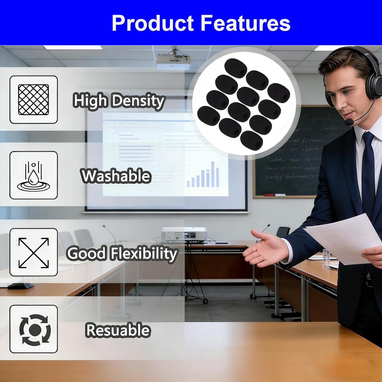 12 Pack Microphone Covers Foam, Noise Reduction Mic Cover, for Lapel and Headset Microphones Windscreen