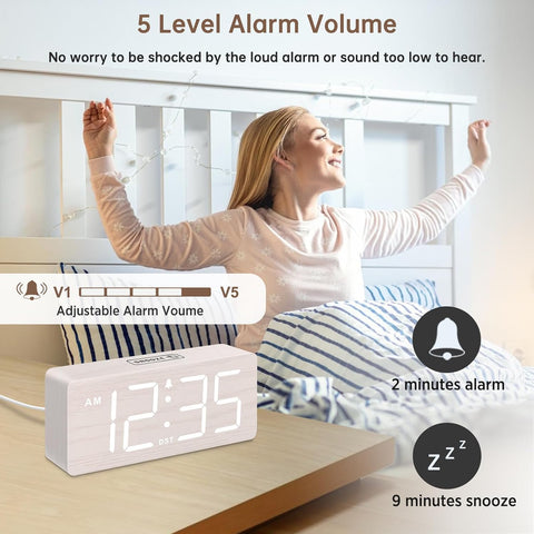 DreamSky Wooden Digital Alarm Clock for Bedroom with Large Numbers