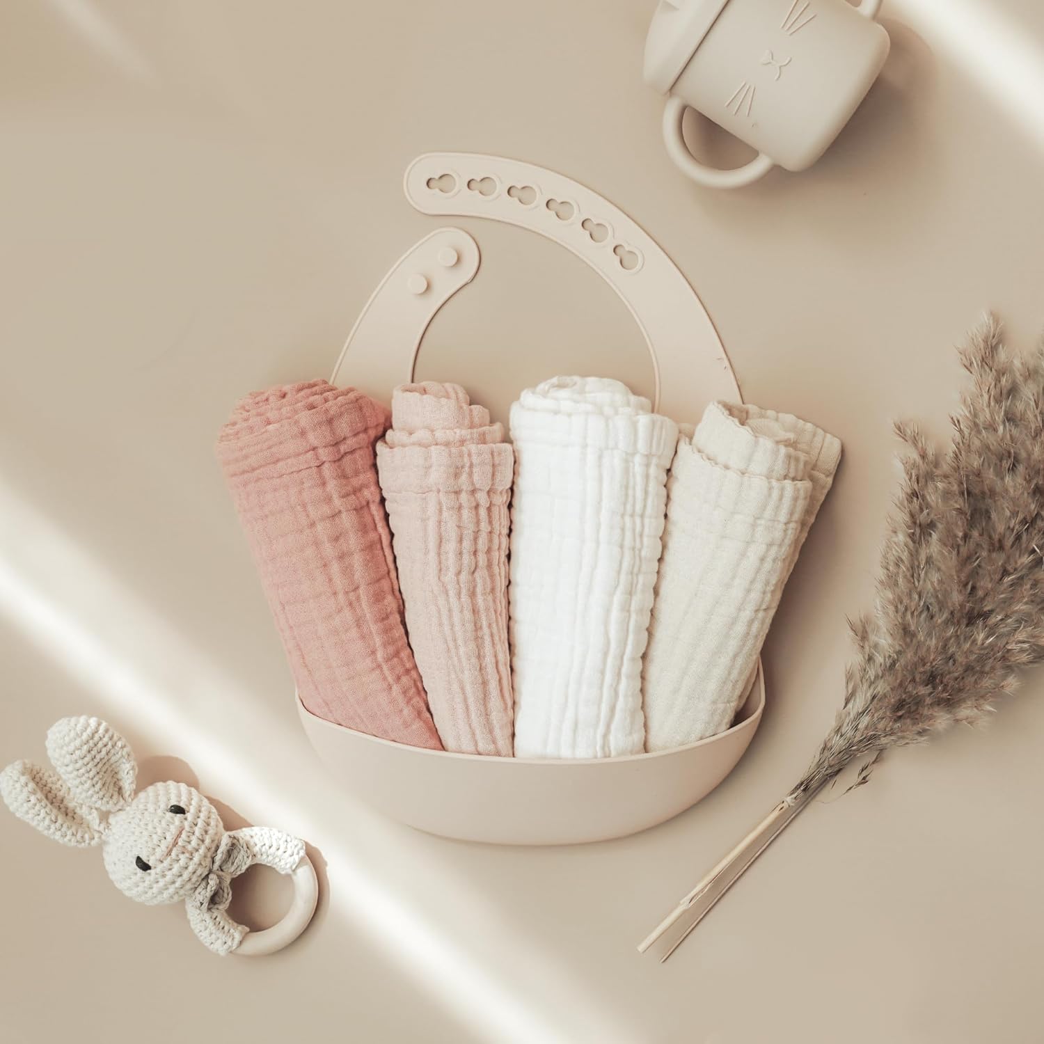 Konssy 7 Pack Muslin Baby Washcloths, Burp Cloths & Wash Cloths for Babies