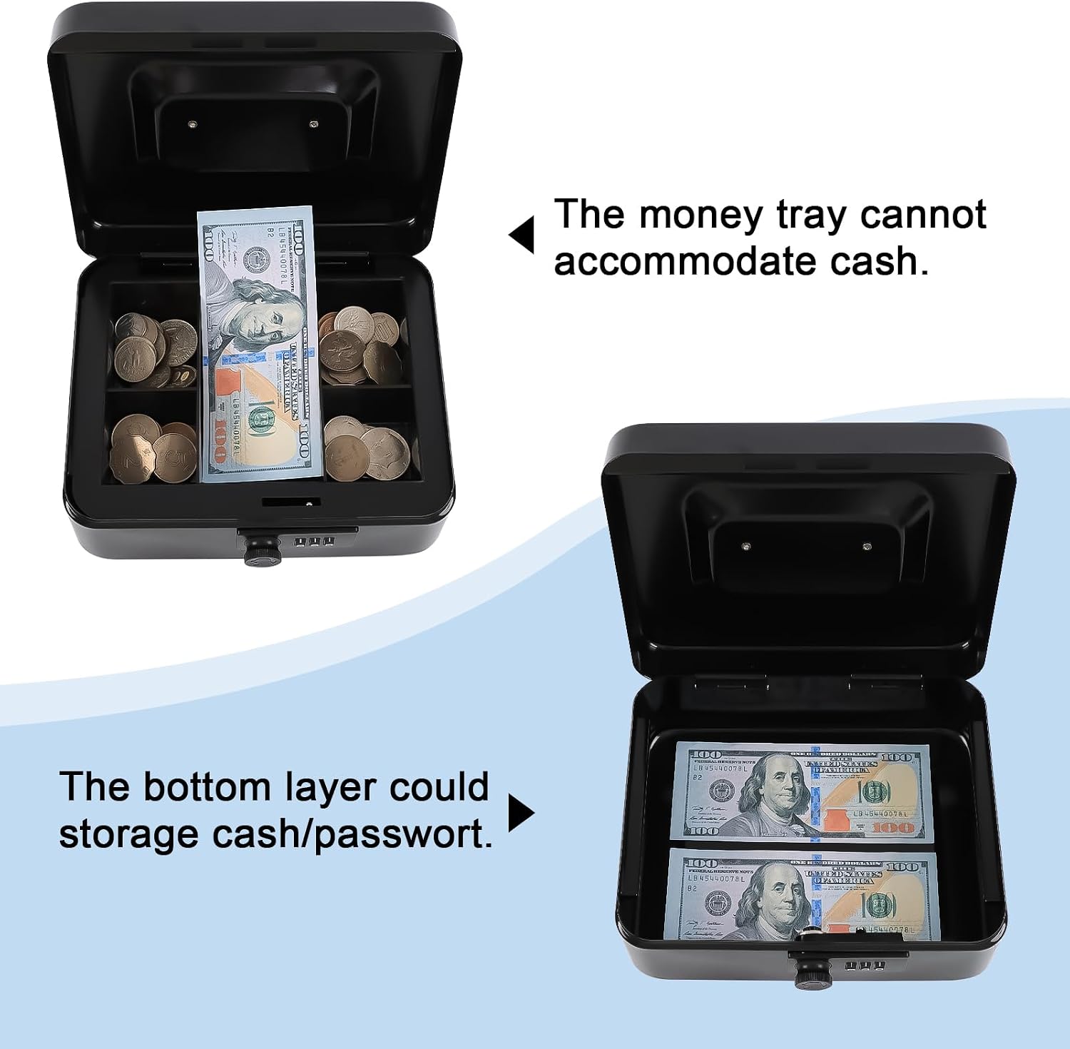 KYODOLED Small Metal Combination Lock Box for Cash and Medication, 7.87"