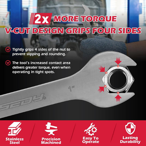 19-Piece Super Thin Open-End Wrench Set, SAE 1/4"-1-1/16" & Metric 5.5–27 mm, 3 mm Thickness Slim Wrench Set for Tight Spaces, Nickel Plated Flat Wrenches with Red & Blue Rolling Storage Pouches