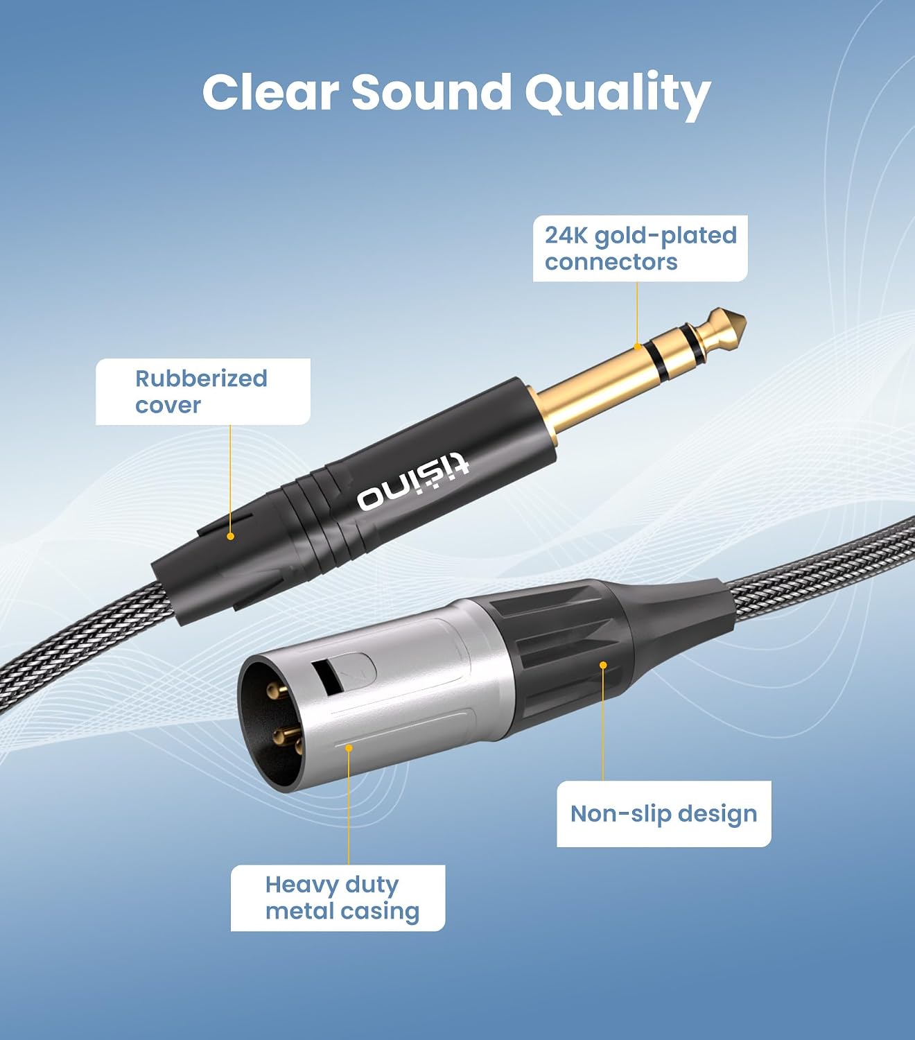 Tisino Male XLR to 1/4" TRS Balanced Microphone Cable, Nylon-Braid, 6.6FT