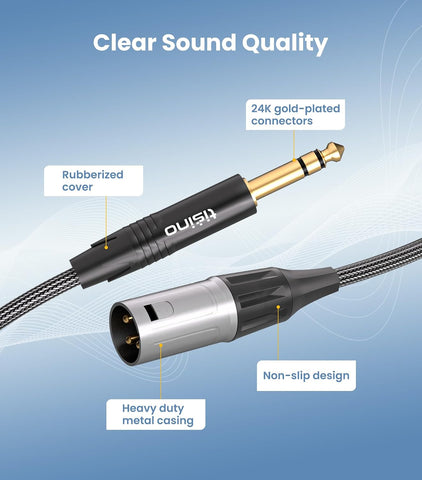 Tisino Male XLR to 1/4" TRS Balanced Microphone Cable, Nylon-Braid, 6.6FT