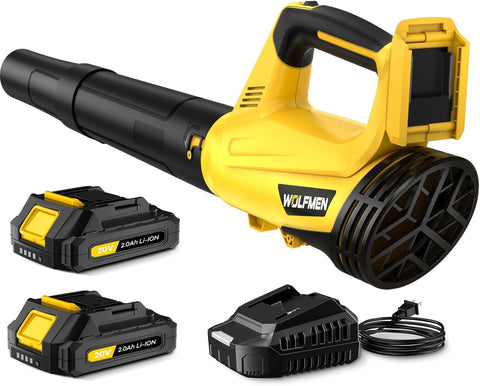 Leaf Blower, Electric Cordless Leaf Blower with 2 Batteries and Charger, 2 Speed Mode, Lightweight Cordless Blower for Blowing Leaves, Patio Cleaning, Blowers for Lawn Care and Dust