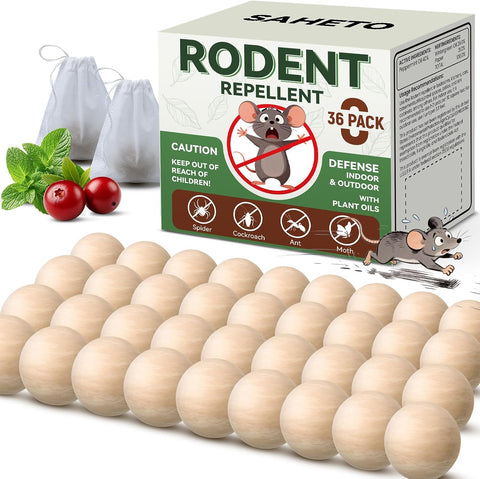 Rodent Repellent 36 Balls, Peppermint Oil Mouse Repellent Indoor & Outdoor Use, Natural Moth Balls for Rodent Mice Repellent for Home, Garage, Car, RV & Garden