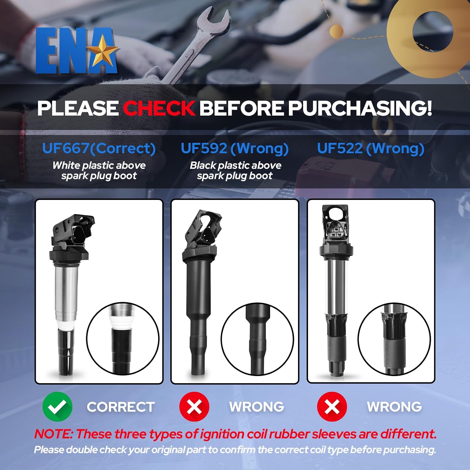 ENA Set of 6 Ignition Coil Pack Compatible with BMW 128i 135i 323i 325i 330i 335i 525i 528i 550i 650i M5 M6 X3 X5 X6 Z4 Z8 2.5L 3.0L 4.4L 6.0L Replacement for 12137550012 UF667