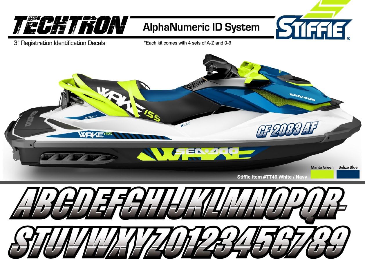 STIFFIE Techtron Black/Sky Blue 3" Boat & PWC Registration Decals • Numbers Letters Stickers