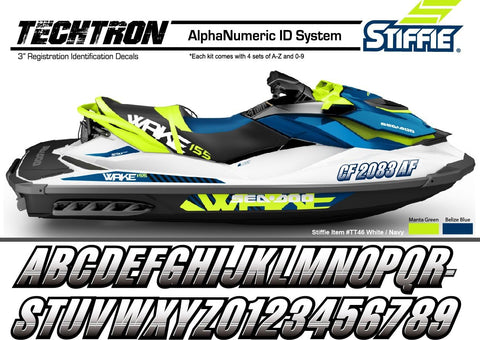 STIFFIE Techtron Black/Sky Blue 3" Boat & PWC Registration Decals • Numbers Letters Stickers