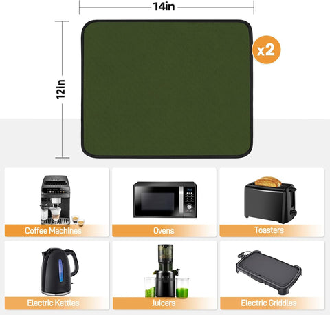 2 PCS Heat Resistant Mats for Countertop Air Fryer, 14x12in, Green