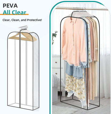 LANDNEOO 6 Pack Clear Garment Bags for Hanging Clothes with Zippers on Double Sides - 10'' Clothes Storage for Coat, Dress, and Fur in Closet - 60'' Long Suit Bags