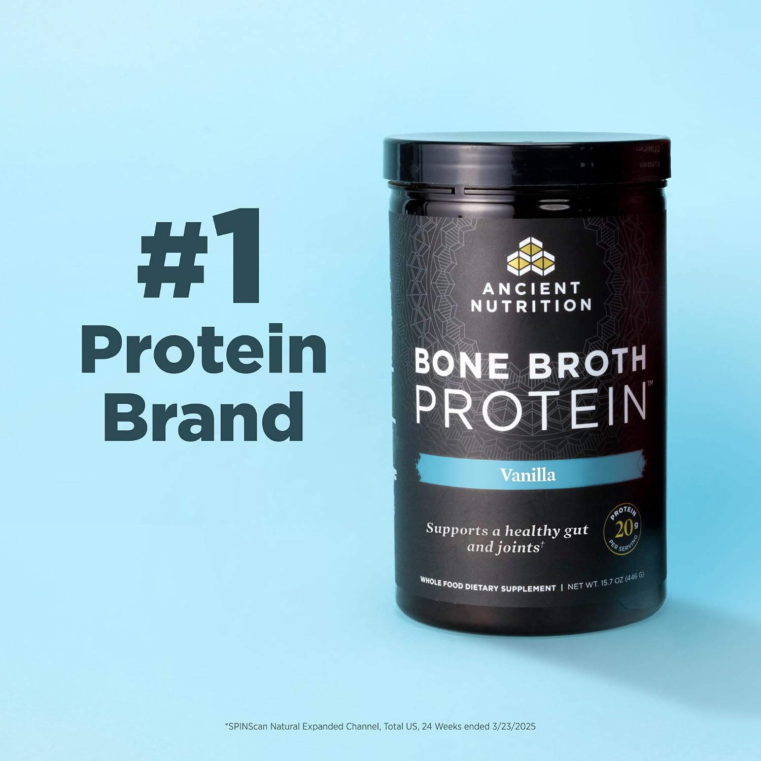 Ancient Nutrition Grass Fed Bone Broth Protein Powder, Chocolate