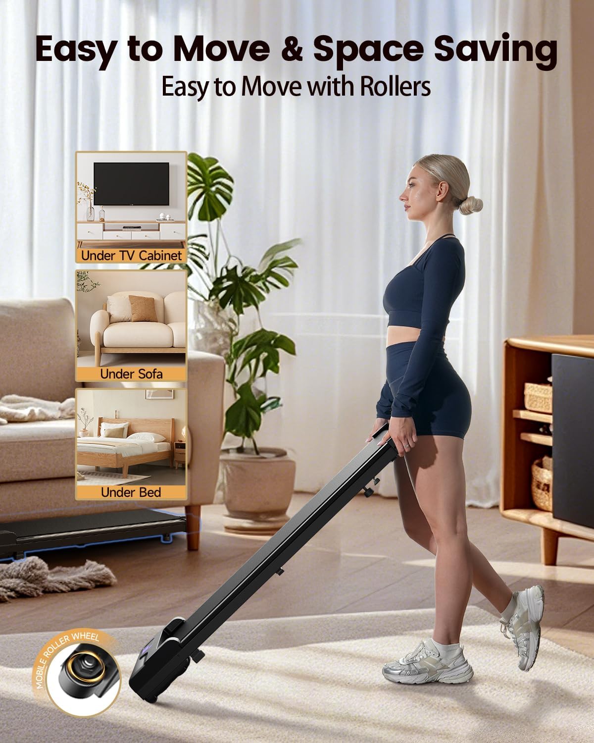 Walking Pad Treadmill for Home - Under Desk Treadmills Portable Mini Compact Walk Pads for Small Spaces Office Indoor Apartment Floor Flat Running Machine with Remote Quiet Lightweight